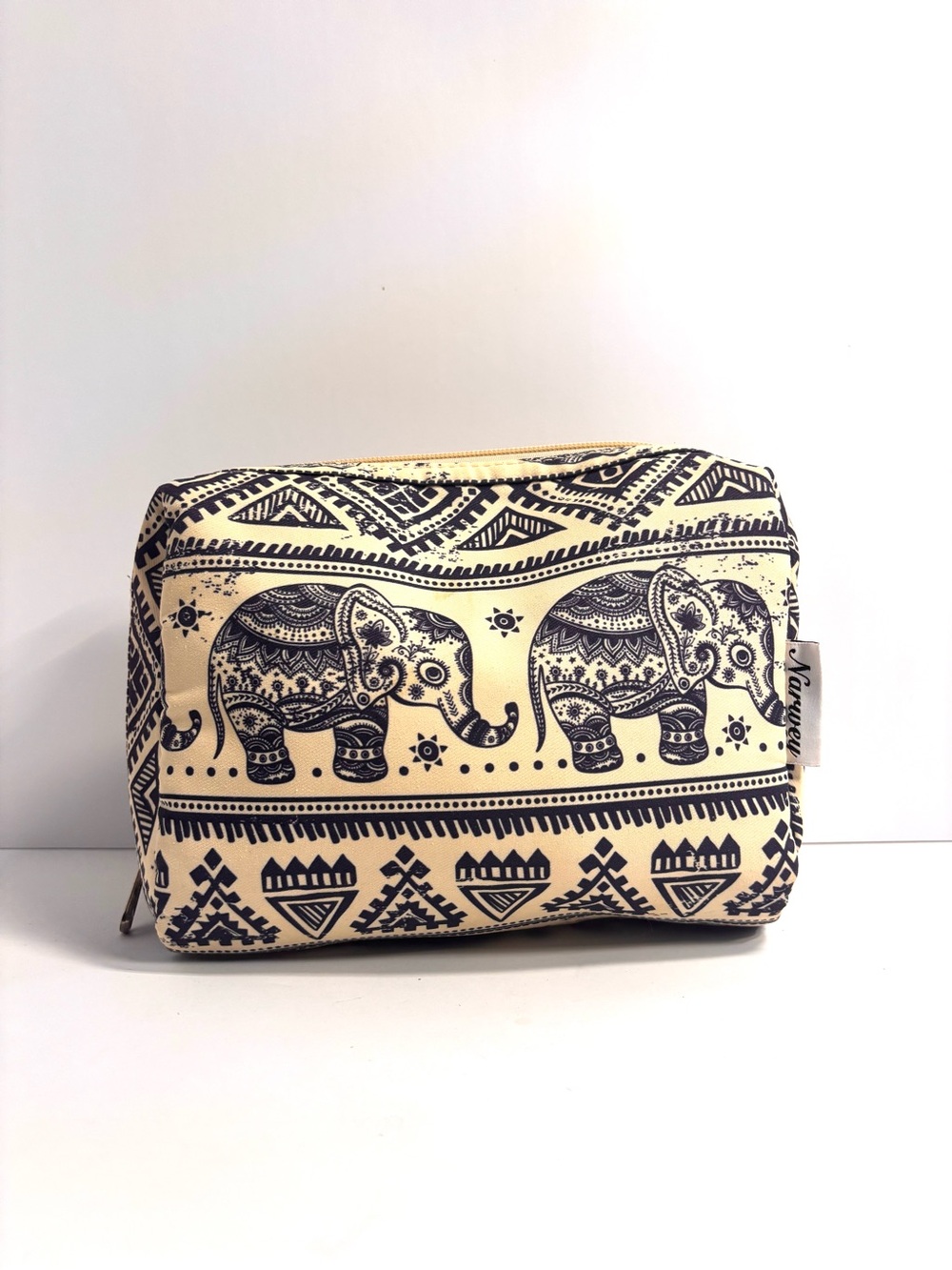 Beige & Blue Elephant Print Cosmetic Pouch